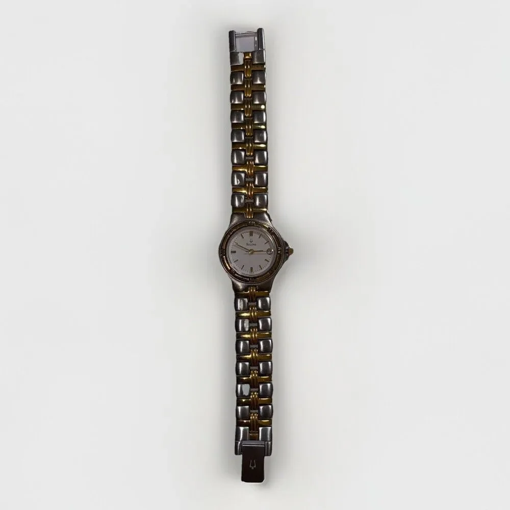 Women’s Bulova Two-tone Quartz Date Watch 17 Base Metal Japan Movt C9671183